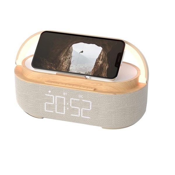 2023 Nyaste Bluetooth-högtalare med digital väckarklocka, trådlös laddare, FM-radio, justerbar LED-nattlampa, Du
