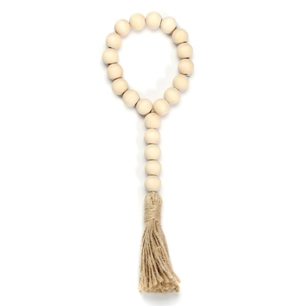 Trähalsband med tofsar Farmhouse Beads 1 st Rustik lantlig inredning Bönhalsband Väggdekoration Beige
