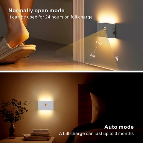 Rechargeable Night Light Motion Sensor Stair Lighting Suitable for Hallways Stairs Bathrooms Bedrooms Kitchen Magnetic Installation 4-pack