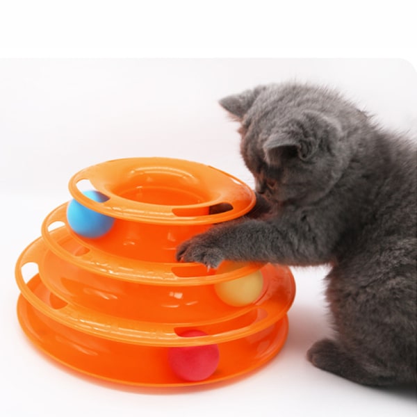 Cat Toy Roller 3-nivå platespiller Katteleker Baller med seks fargerike baller Interaktiv kattunge Morsom mental fysisk trening
