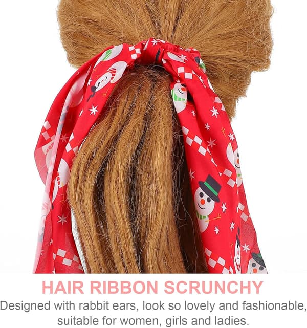 6 stk. julebånd Scrunchie med lang hale, elastiske hårstrikker, hestehaleholdere, hårscrunchie, strikk til julefest