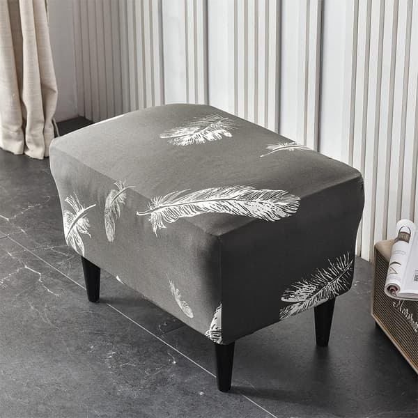 1PC (Vit Fjäder) Ottoman Överdrag Rektangulär Stretch Ottoman Cove