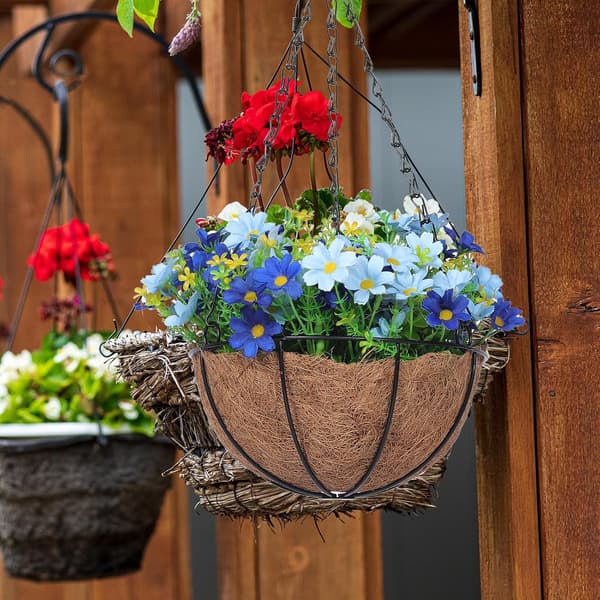 Hanging Basket with Artificial Flowers Creative Design Durable Material Convenient