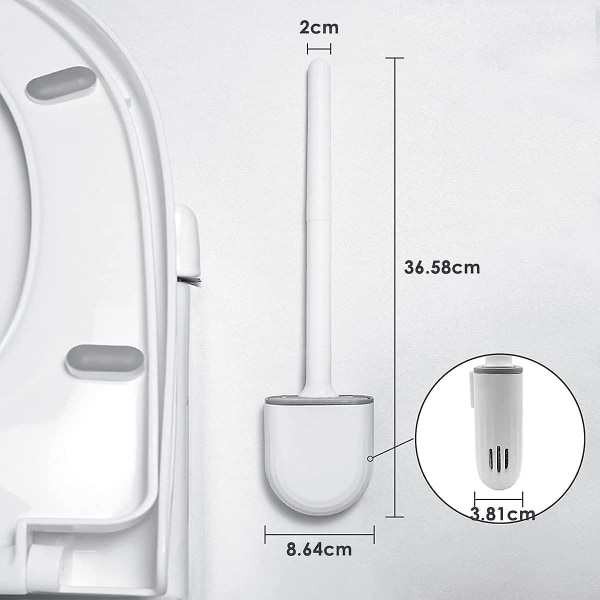 Toalettborste, (2 delar) Toalettborste i silikon, toalettborste och hållare med mjukt borst och halkfritt handtag - Snabbrengöring och torr (vit 2)