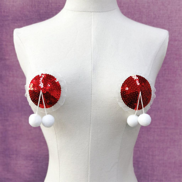 Jul Sexiga bröstvårtor glänsande metalliska paljetter Spetsdekor Bröstklistermärken Plysch Pom Rosett Självhäftande BH-klistermärken Underkläder