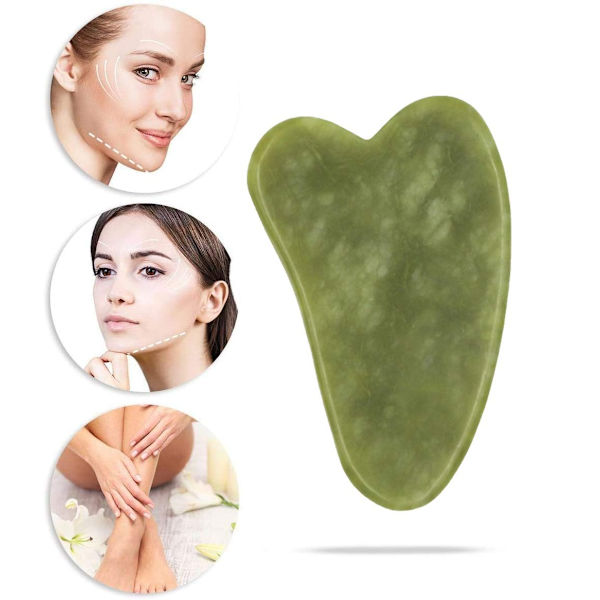 Jade-rulle og Gua Sha-sett Massasje-rulle Guasha-brett Dobbelt hode Jade-stein Jade massasjerulle og jade-dobbelt pigger
