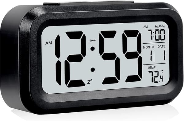 Stor digital LCD-vækkeur til sengebord (sort)