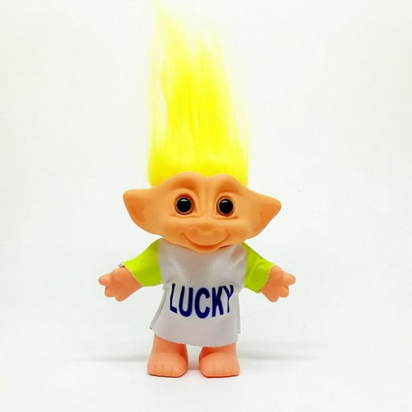 Lucky Troll Doll med Gult Hår Actionfigurer Leke Kakedekorasjon Vintage Trolls Dukke