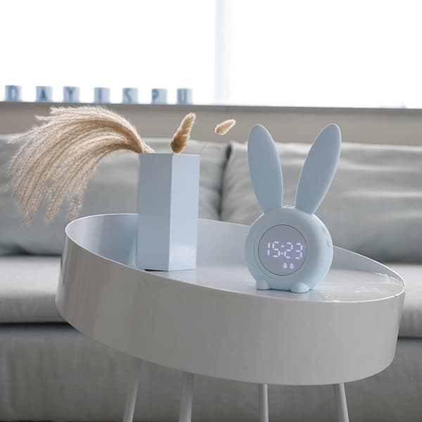 Blue, cute rabbit-shaped induction dawn alarm clock, automatic br
