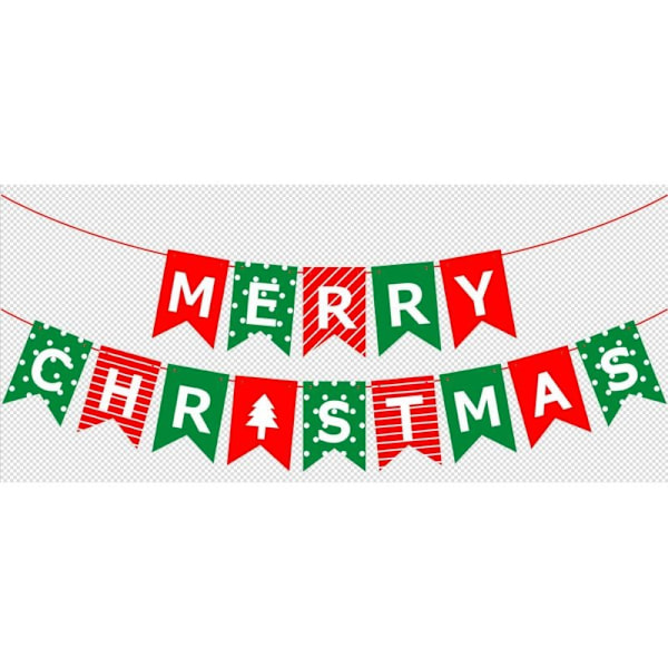 Punainen ja vihreä Merry Christmas -lippu, täydellinen roikkumaan oksille ja kattoon kodin seinätakkaan juhlatarvikkeisiin