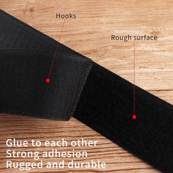 Sew-on Hook and Loop Tape, 2 Inch Wide 4.5 Meter Interlocking Tape for Clothing Sewing, Crafts, and DIY Projects, Black 2\" 2"