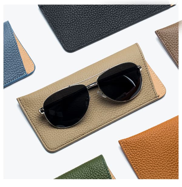 Leather Glasses Case, Soft Leather Presbyopia Myopia Sunglasses Case - Khaki