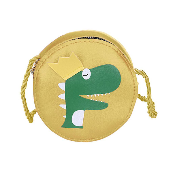 Barnflickor Cartoon Dinosaur Axelväska Crossbody Väska PU Läder Satchel Liten Tote Myntplånbok Gul