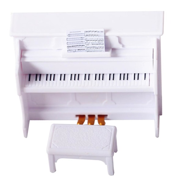 1 Set Mini Upright Piano And Piano Stool Scene Shooting Props Mini House DecorWhite9.1x7cm