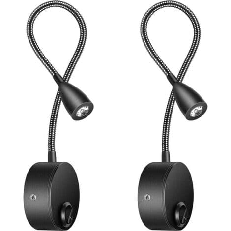 Wall Bedside Lamp 2-pack LED Gooseneck Reading Light 3W, 3000K Warm White Reading Lamp.
