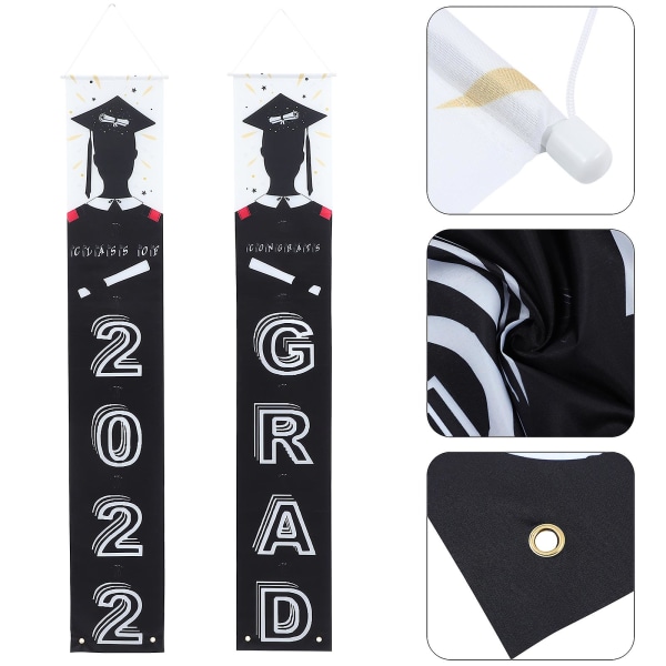 1 par Grattis Graduate Couplets Graduation Party Veranda skylt Banners 2022 Graduation CoupletsSvart180X3 Black 180X30CM