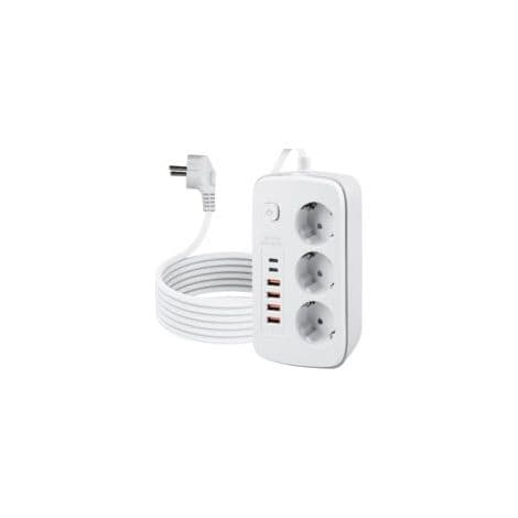 Retractable 3-Socket Power Strip with 4 USB Ports, Desk Socket with 2 USB-C Ports, Flush-Mounted Power Outlet with Switch, for Desk, 2m Cable