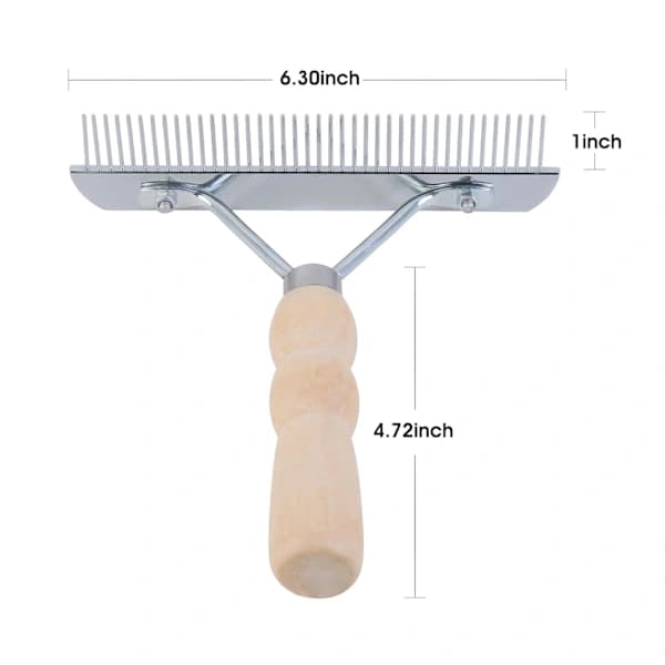 Undercoat Rake with Non-Slip Wooden Handle, Steel Comb for Medium and Large Pets