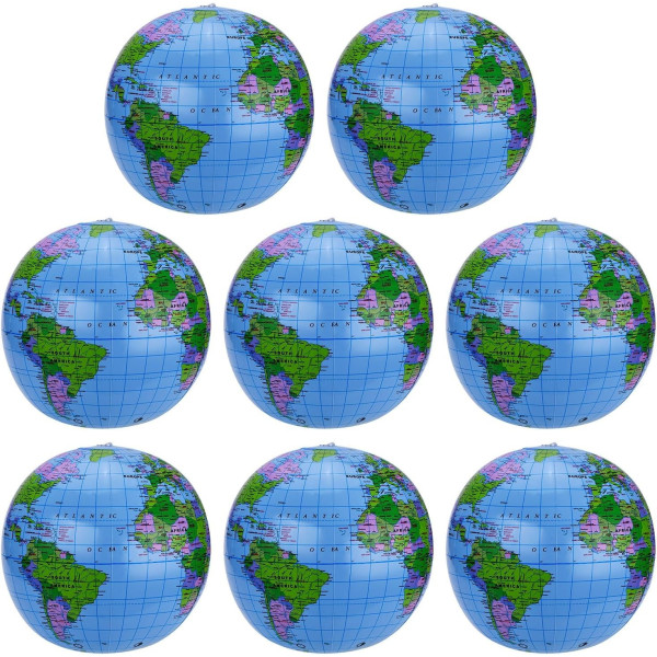 8 stykker oppustelig globe PVC oppustelig jordklode kugleklode til strandleg eller undervisning, 16 tommer