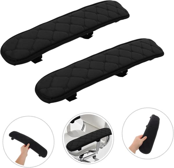 1 Pair 45x10 cm Curved Plush Armrest Pads for Office and Gaming Chairs with Adjustable Straps