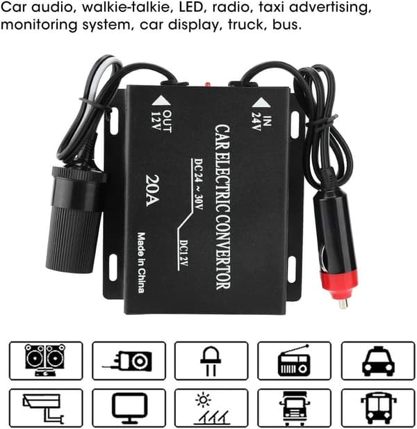 24V til 12V konverter - 20A bilspændingsreducerende strømkonverter aluminiumslegering step-down transformer