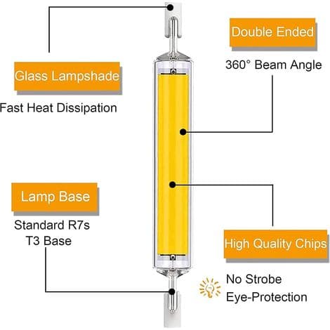 118 mm R7s LED Bulbs, 4 High Brightness Double-Ended Warm White 20W Bulbs, Equivalent to 200W Halogen Bulbs.