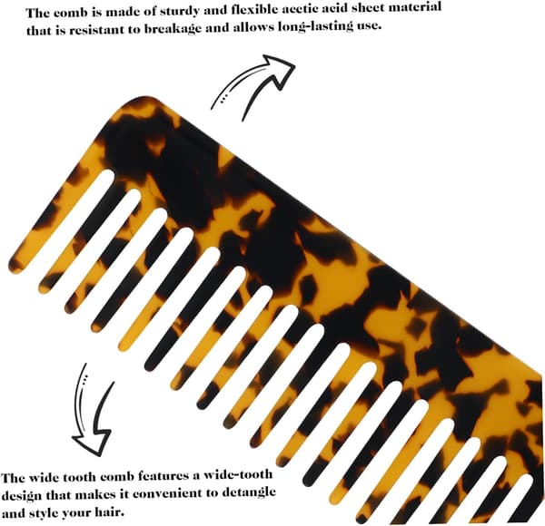 Wide Tooth Comb Set 2 Pcs Marble Pattern Acetate Detangling Combs for Men and Women