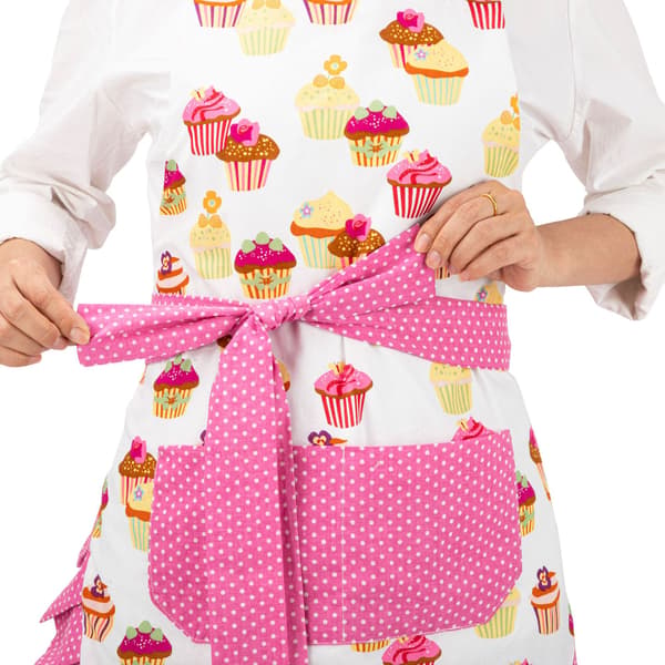 Bomullsforklær for voksne jenter (Rosa), Cupcake-mønstret forkle for
