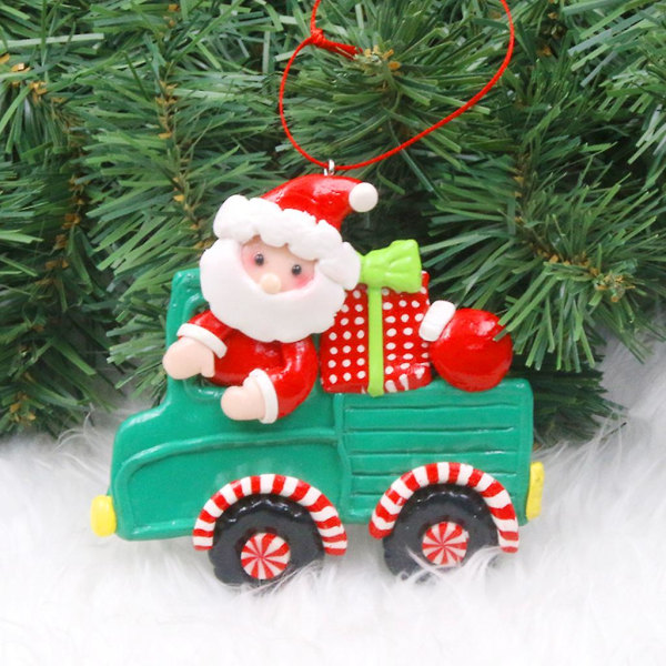 Sett med 3 juletrepynt Leirebil-toganheng tegneserie Santa Elg Snømann Barneleker Julefest Gjør-det-selv-dekorasjon