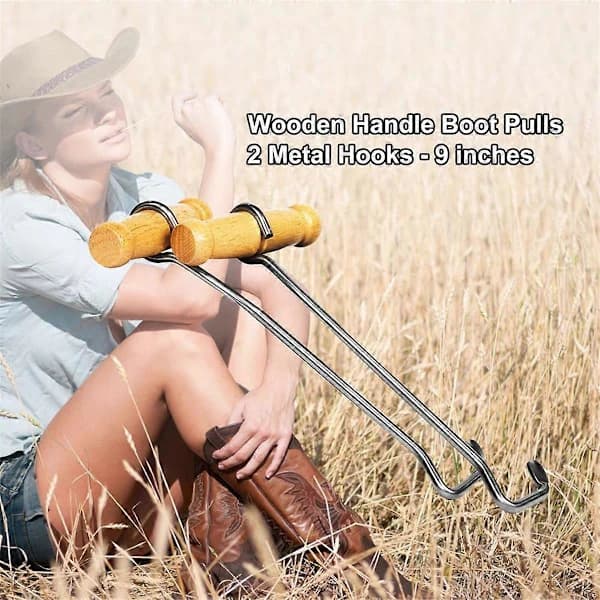 2-pack Boot Hooks and Pullers for Cowboy Boots, Wooden Handle, Boot Puller with Handle