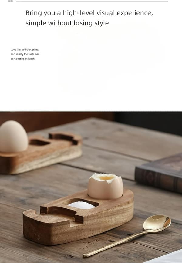 Egg Tray in Acacia Wood Egg Cup Holder Egg Shell Cup Egg Rack for Boiled Eggs Breakfast Serving (with spoon)(Ho)