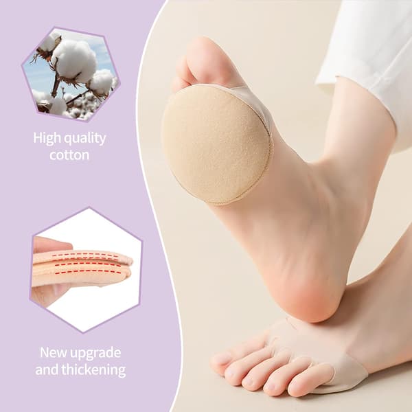 6 Pairs Forefoot Inserts - Shoe Soles - Forefoot, Invisible Five-Toe Socks - Beige+Black