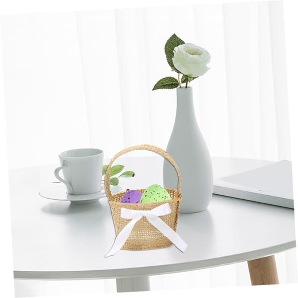Handheld Jute Storage Baskets 6pcs with Handles, Natural Linen Miniature