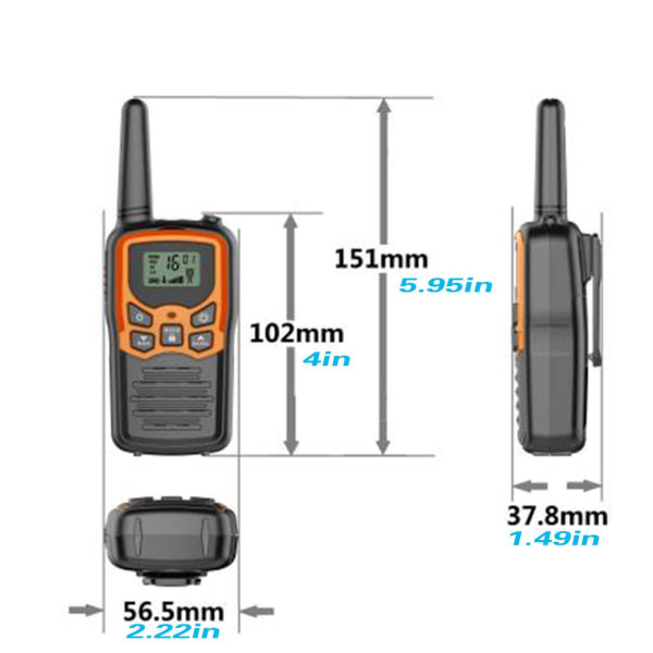 2 stk. Kommunikasjonsradioer, VOX-funksjon, med lommelykt, USB-lading Walkie Talkie Lang rekkevidde for voksne, barn (oransje)