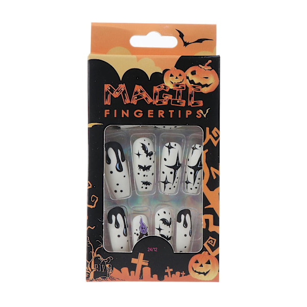 Halloween Matta Ballerina Manikyr Full Coverage Konstgjorda Naglar Spetsar Glansande Falska Naglar