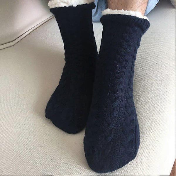 Termiska Strumpor Herr Vinter Varma Hem Mjuka Bomulls Förtjockade Plus Sammet Sovande Halkfria Marinblå Navy Blue