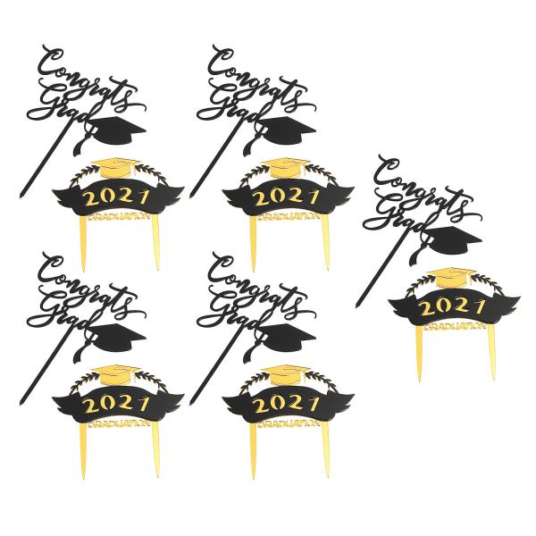 10 stk. 2021 Graduation Kageindsatser Toppers Fest Akryl Kage Dekorative Toppers Sort 14X12CM