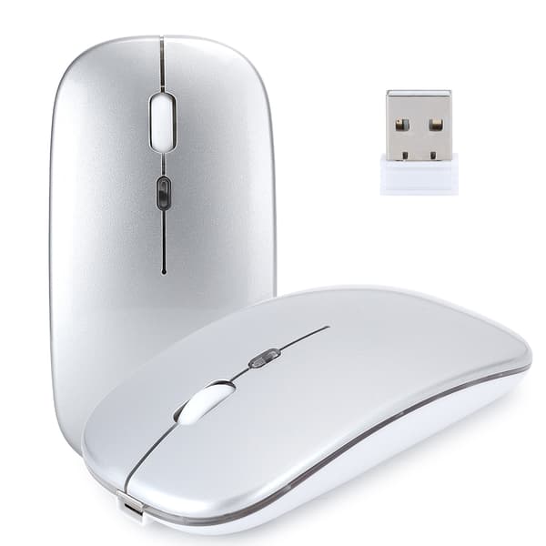Wireless Mouse 2.4G Rechargeable USB Wireless Gaming Mouse with LED Colorful Light Silver