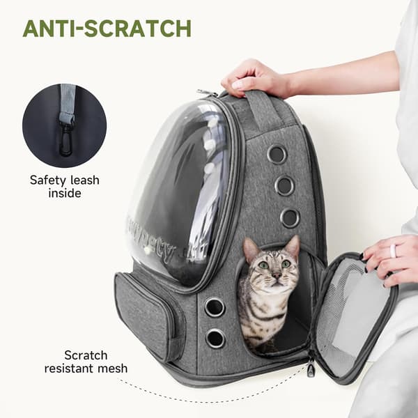 Cat Backpack, Breathable Cat Carrier Large Bubble Pet Backpack for Kitten Small Dog up to 12 Pounds - Grey