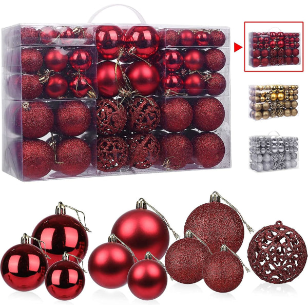 100 stykker røde julekuler, juletreball, julekulepynt, julekule-pyntsett