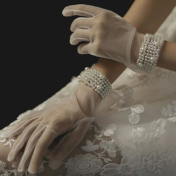Clear Pearl Gloves, Tyylikkäät Full Finger -hanskat, Prom, Ooppera, Illallinen, Juhla, c1 Count (1 pakkaus)