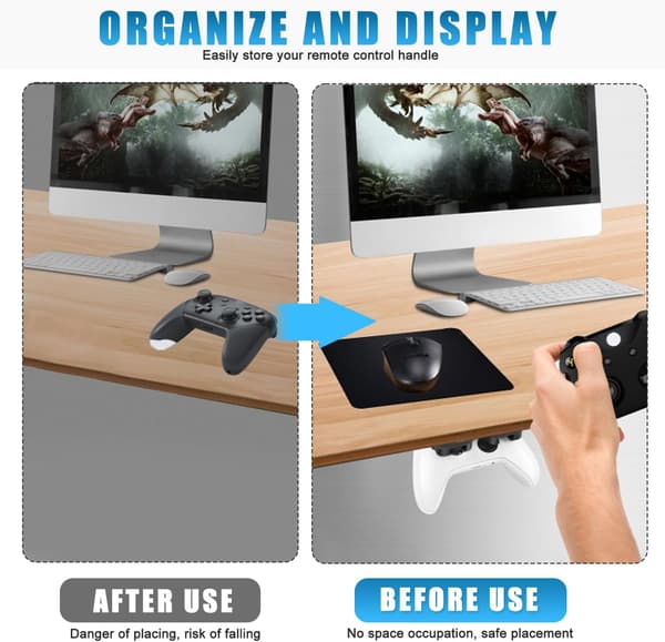 Game Controller Holder, Wall Mount/Controller Stand, 2-pack, Hanging Handle Organizer Accessories for Xbox Series X, Switch, Universal Controller, Black