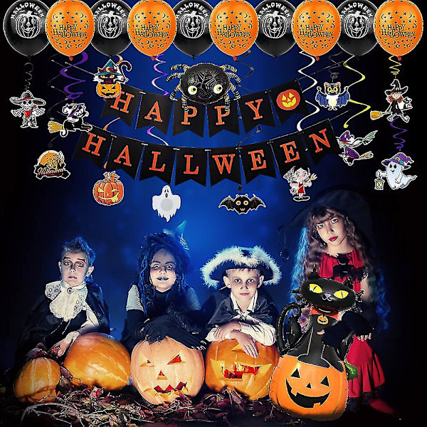 Halloweenfestpynt - Skummel Gresskarhode Svart Flaggermus Alfabetsett Ballongergresskar