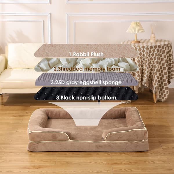 Medium Hundeseng - Kæledyrssofa - Blød og Behagelig - Skridsikker - Khaki - 75cm×55cm×15cm