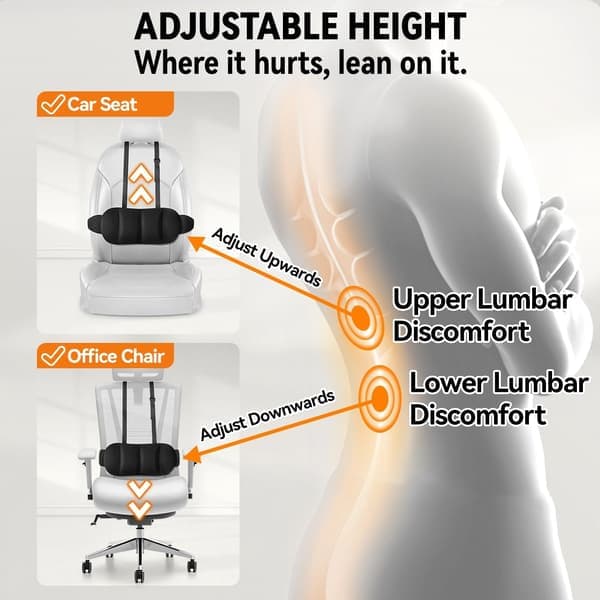 Lumbar Support Pillow - Back Support - Car Lumbar Support Pillow - Height Adjustable Lumbar Support Pillow - Lumbar Support Pillow with Straps (Ho)