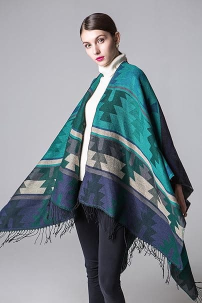 130 x 150 cm Dame Overdimensjonert Tartan Poncho Cape Blå