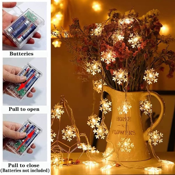 Julgransljus Snöflinga Strängljus, 6 Meter 40 LED Batteridrivna Vattentäta Snöflinga Fairy Lights Inomhus Utomhus för Sovrum