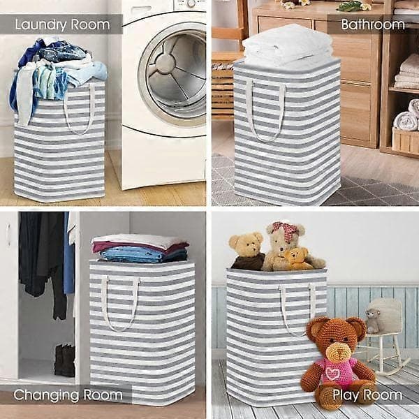 Large Laundry Basket Bag - Independent Waterproof Laundry Hamper with Extended Handle - Foldable Tall Laundry Basket Striped