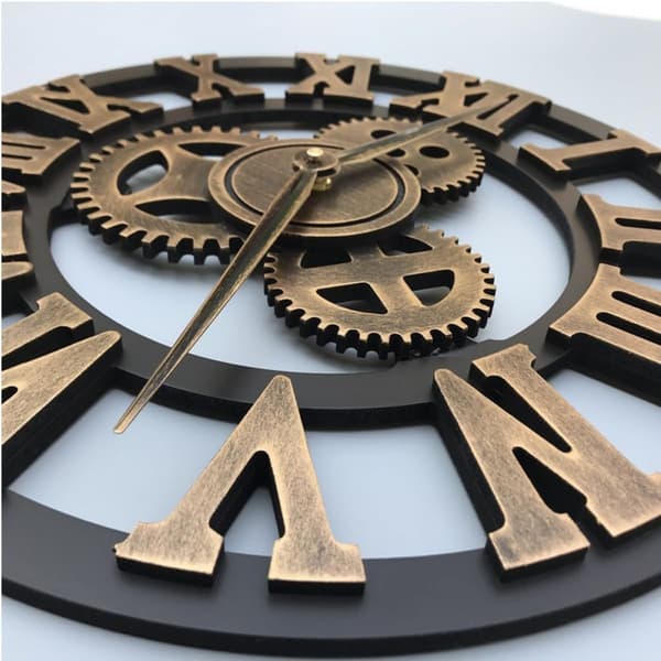 Decorative Wall Clock Hanging Clock 34cm Wood Industrial Style High-Precision Movement