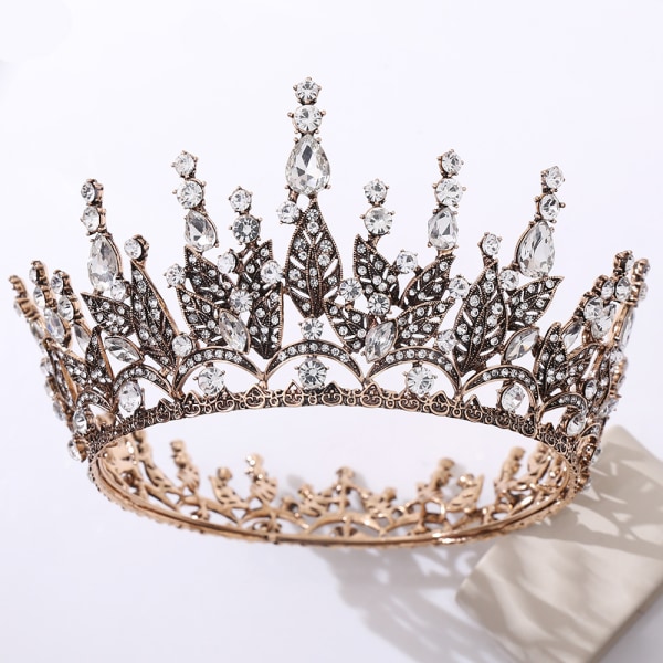 Queen Crown til kvinder, bryllupskrone til bruden, gotisk tiara hovedbeklædning, rhinestone mørkt hårtilbehør til Brithday Co